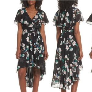ELIZA J. Flutter Sleeve High/Low Dress Floral & Birds